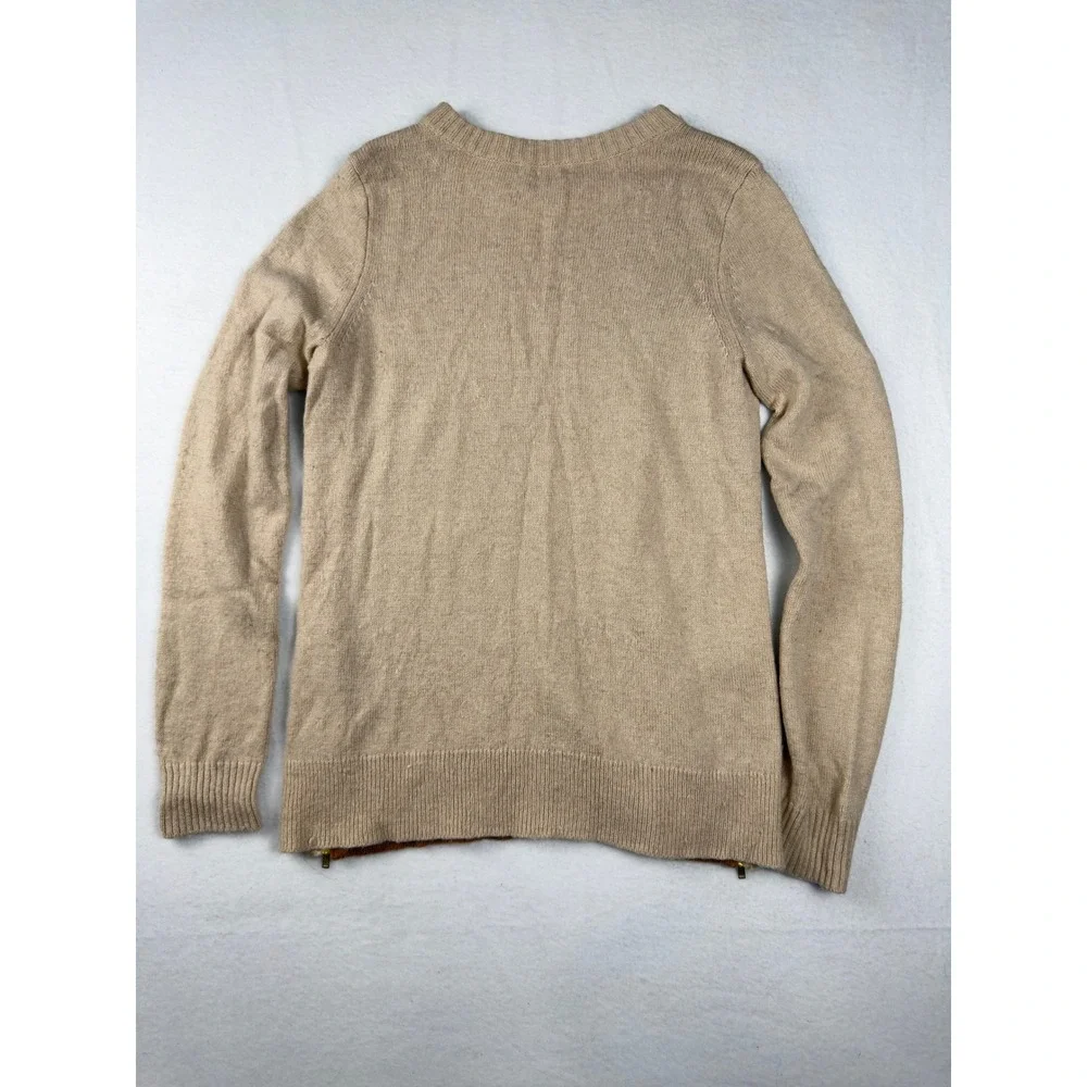 J.Crew Womens XS Colorblock Merino Wool Blend Zipper Accent Sweater Brown Tan